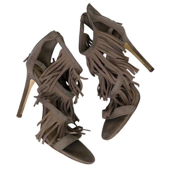 Forever 21 Taupe Suede Fringe Tiered Tassel Heels Size 7.5 Stiletto - Picture 6 of 12